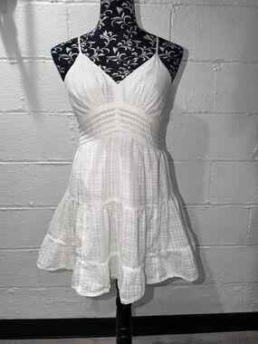 🌴 American Eagle White Plaid Tiered Cami Mini Dress XS Cottagcore Sundress
